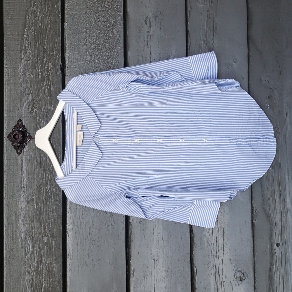 CHICO'S Panama Striped Portrait Shirt Blue White sz S/4 Women's Casual Top - Picture 5 of 14